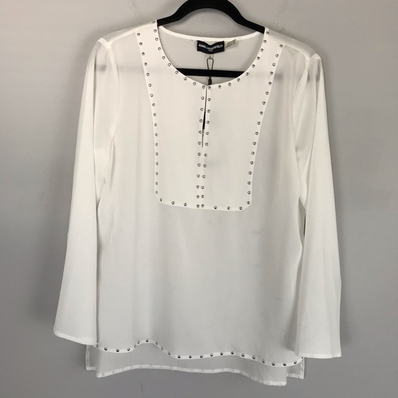 Karl Lagerfeld Tops - NWT Karl Lagerfield stud blouse white bell sleeve
